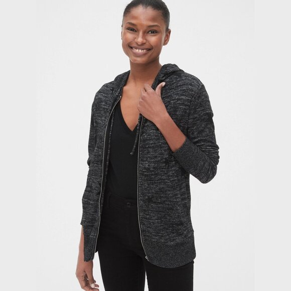 GAP Softspun full-zip hoodie in marled black star print - Picture 1 of 8